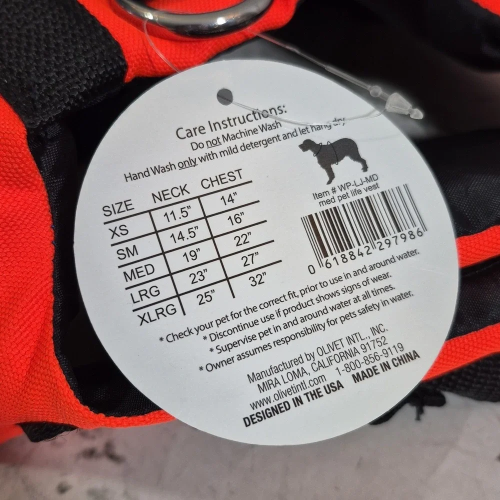 New Dog Life Vest Float Coat High Visibility Orange With Handle Size Medium NWT